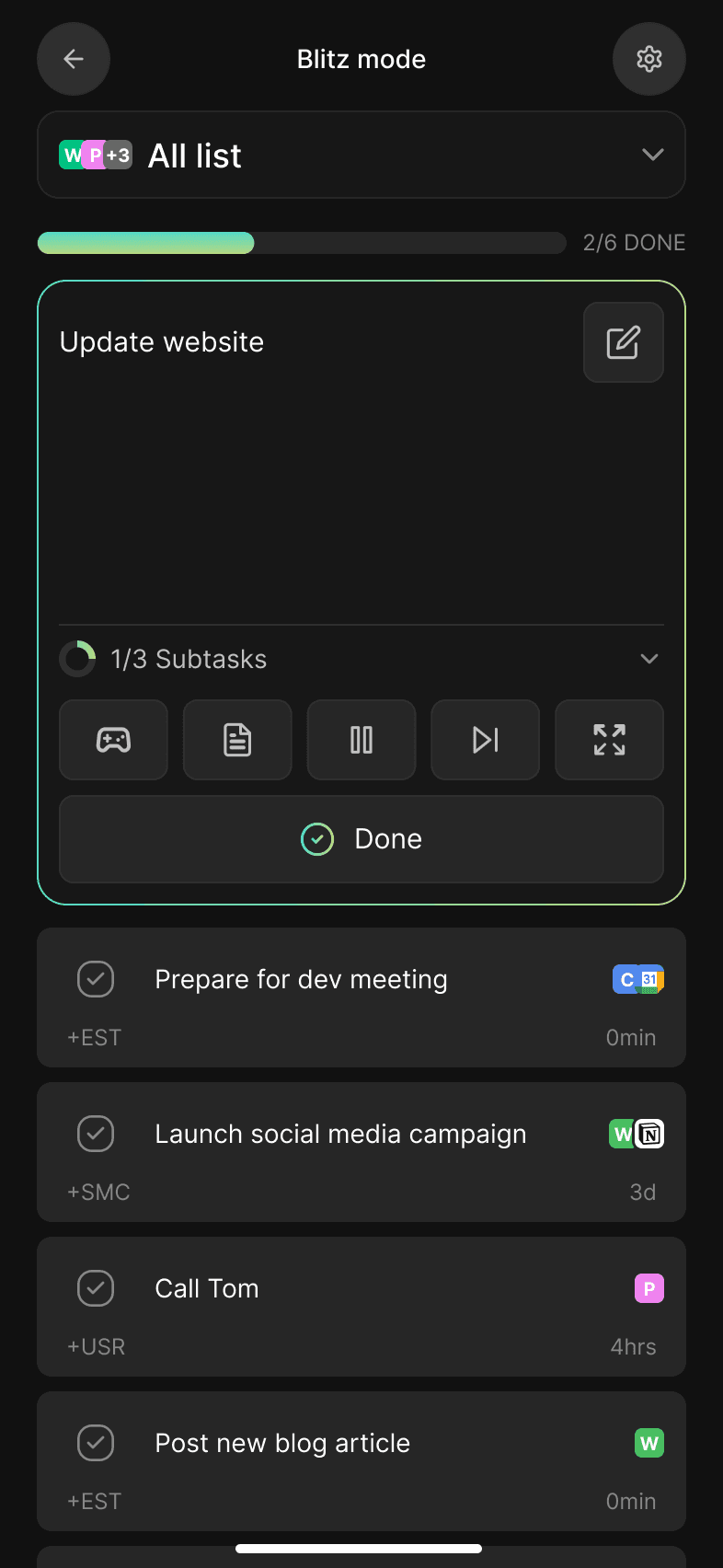 Mobile focus timer and task list