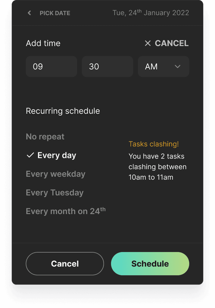 Set a time and recurring schedule